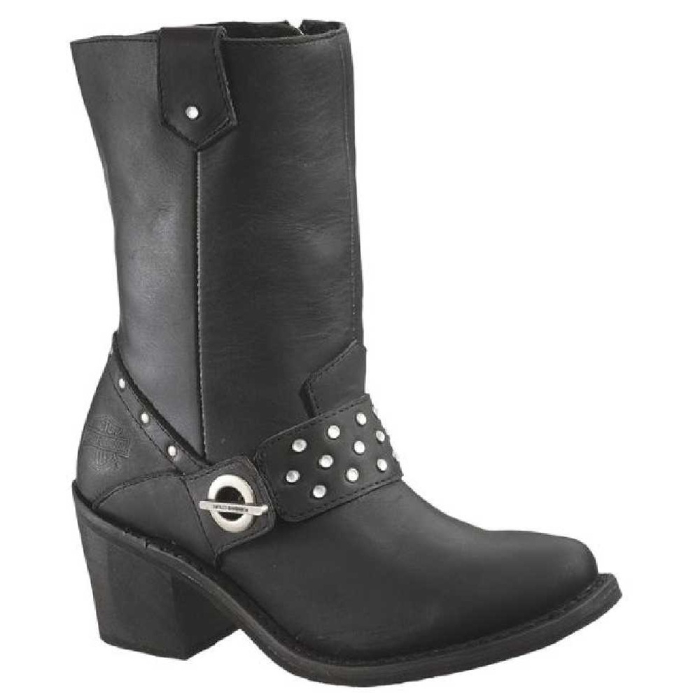 Harley Davidson Women's Macie 8" Strap Boots Black Leather 2.75" Heels Size 8M